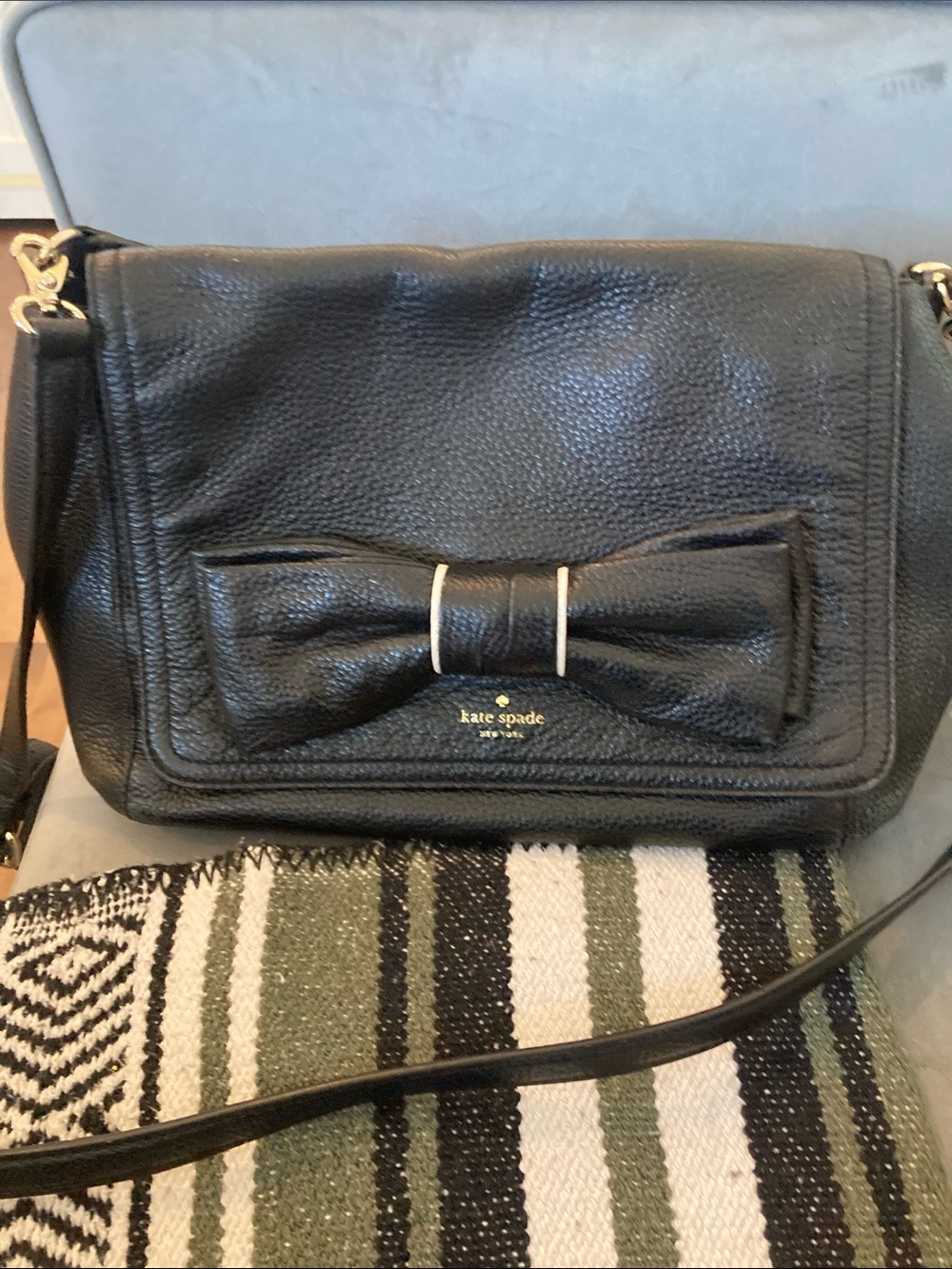 kate spade Black Pebbled Leather Bow Crossbody